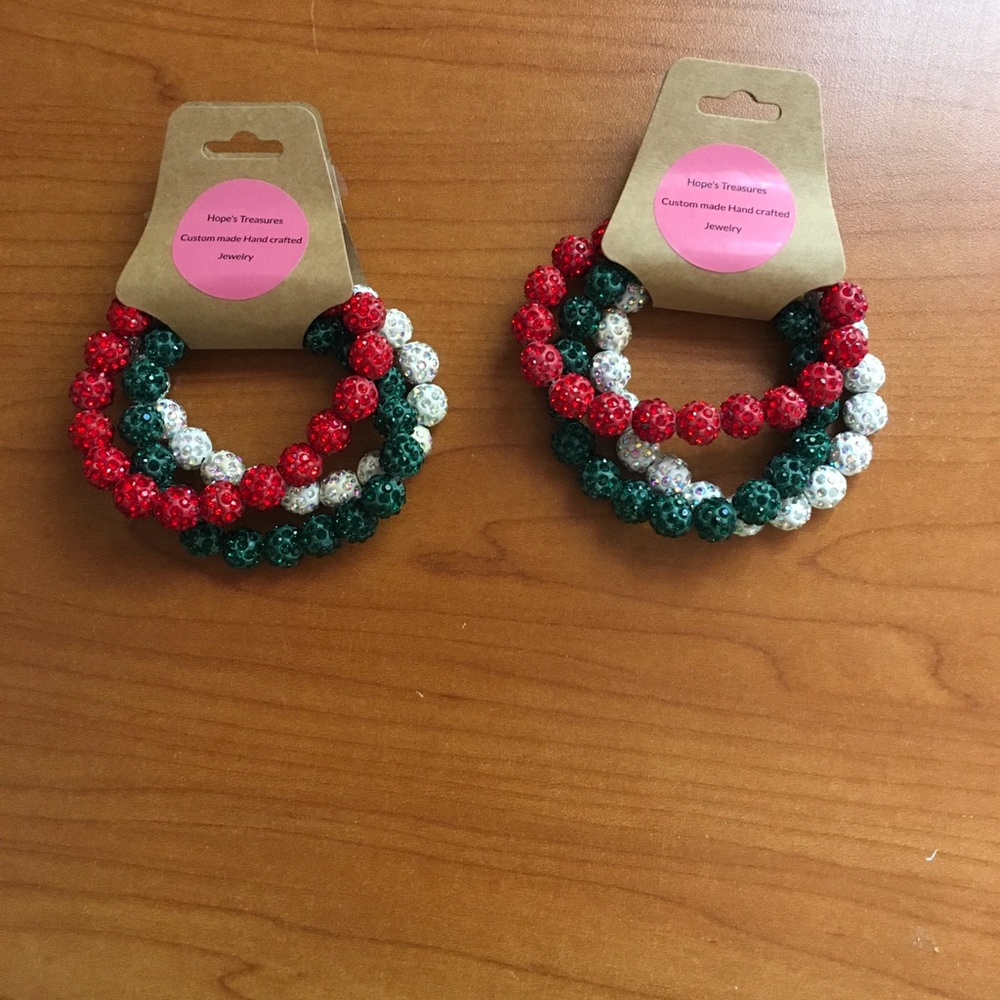 Two sets of 3 Christmas bracelets.